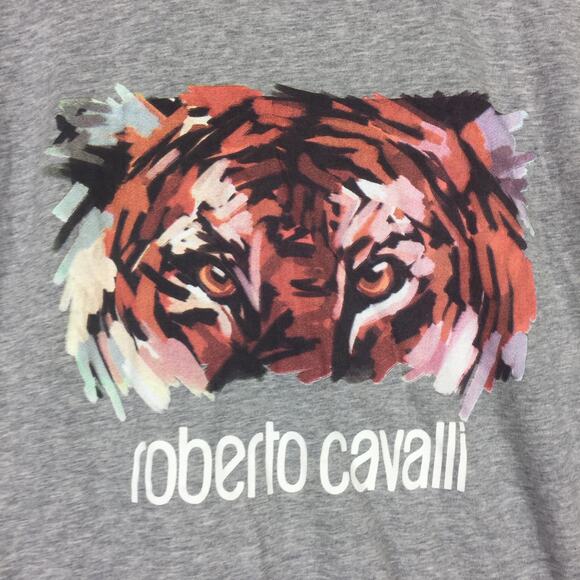 Roberto Cavalli Grey Tiger Short Sleeve Tee XL Cotton Graphic Animal Print - Picture 8 of 11